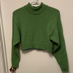 Wilfred Green Cropped Mock Turtleneck Merino Wool Sweater Size Small